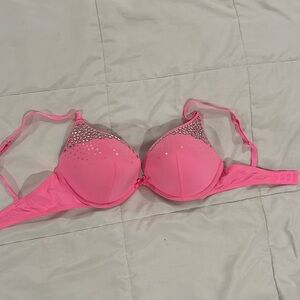 Customized Pink Push-Up Bra with Hand-Embellished Rhinestones